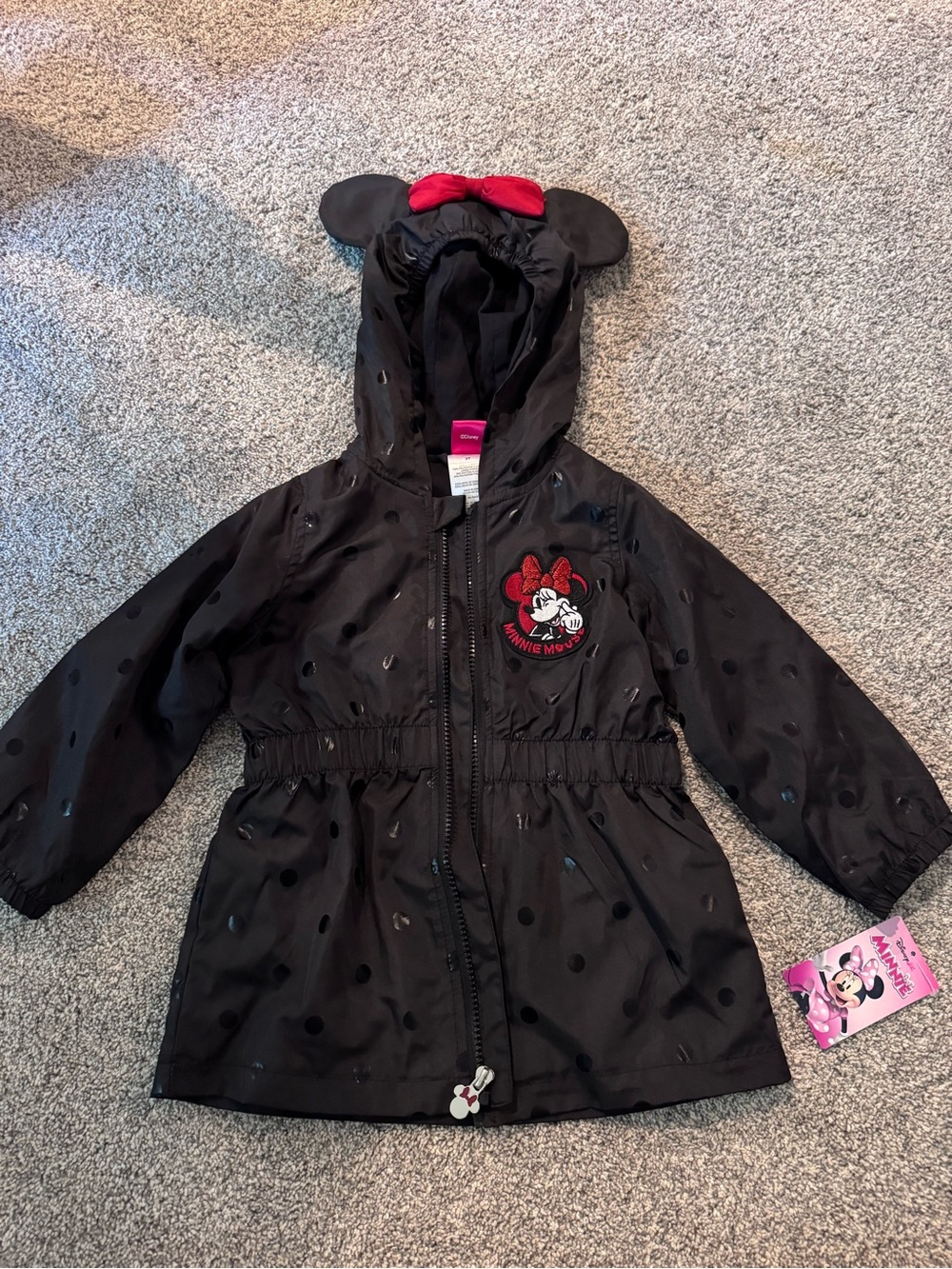 Disney Black Minnie Mouse Hooded Raincoat with Red Bow